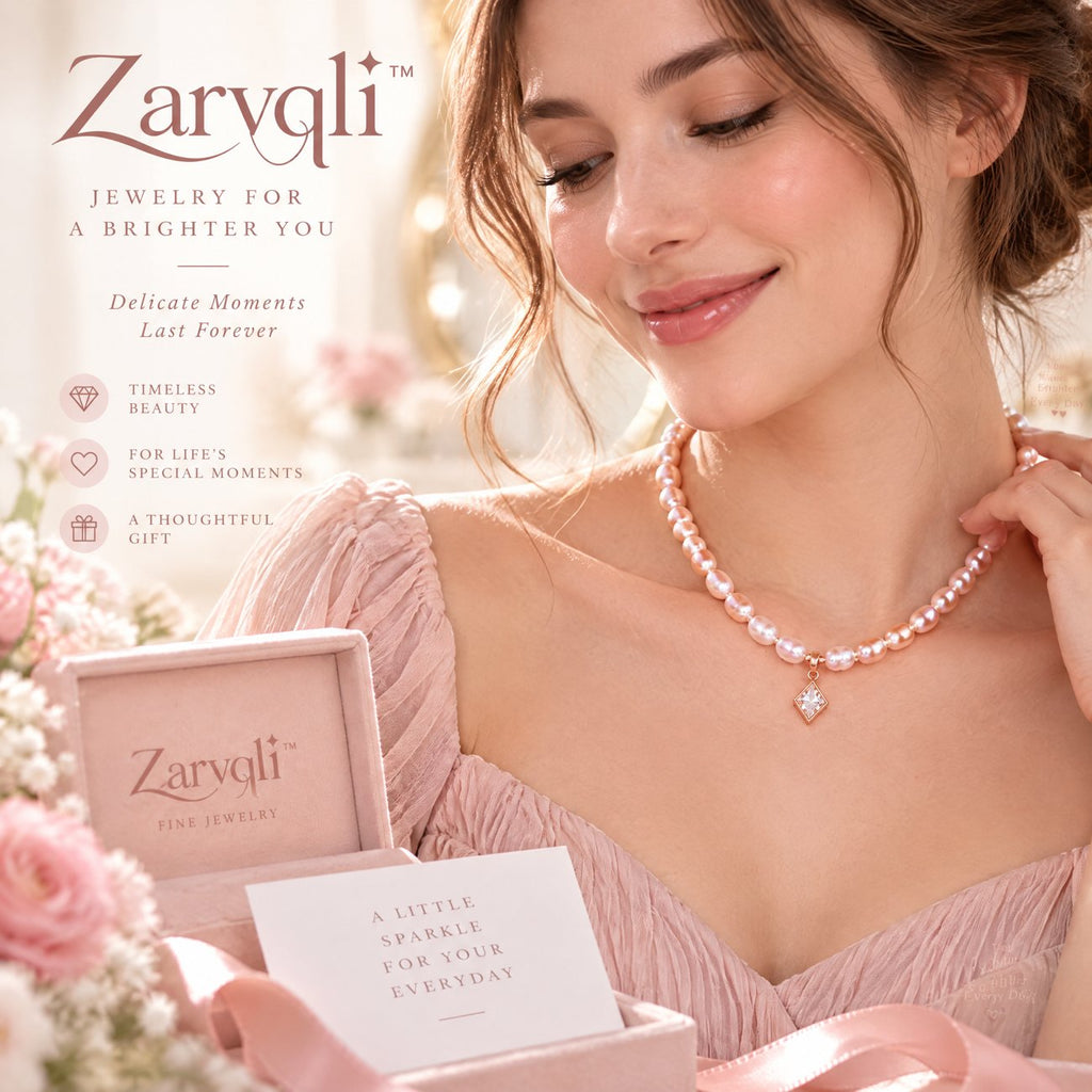 Zarvqli™ Blush Pearl & Diamond-Shaped Charm Necklace - image 4