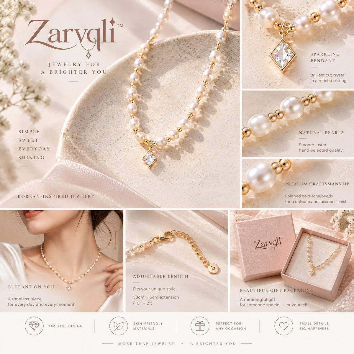 Zarvqli™ Gold-Tone Pearl & Crystal Drop Necklace - image 3