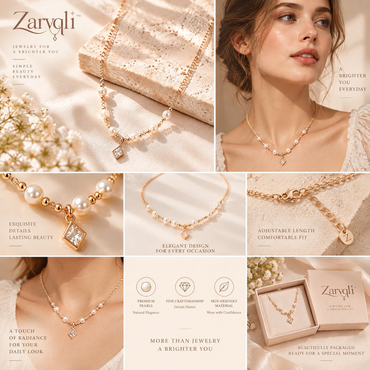 Zarvqli™ Rose Gold-Tone Pearl Accent Pendant Necklace - image 2
