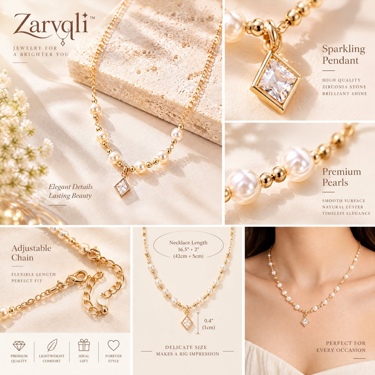 Zarvqli™ Rose Gold-Tone Pearl Accent Pendant Necklace - image 3