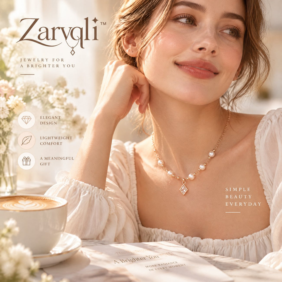 Zarvqli™ Rose Gold-Tone Pearl Accent Pendant Necklace - image 4