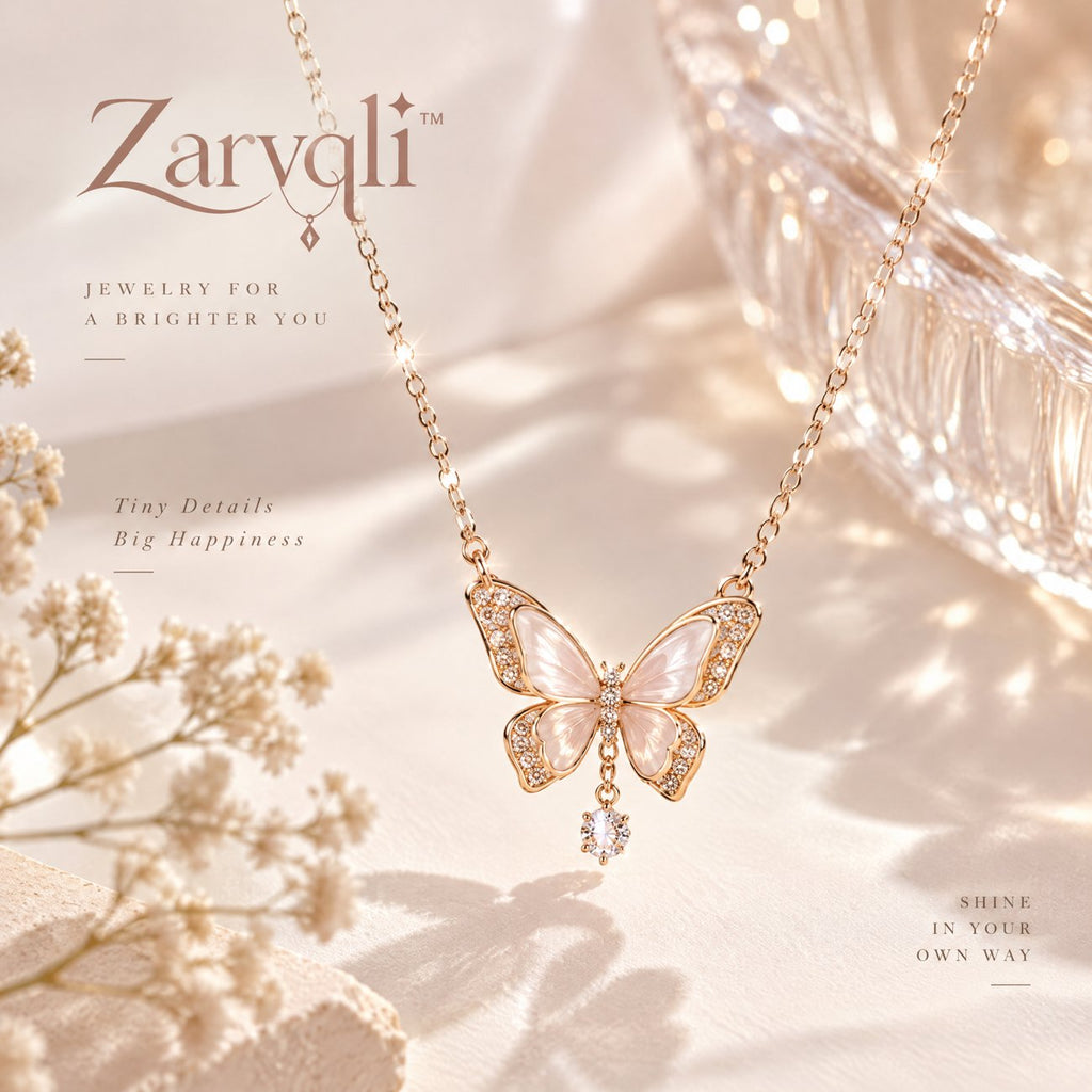 Zarvqli™ Rose Gold-Tone Butterfly & Crystal Drop Necklace - image 1