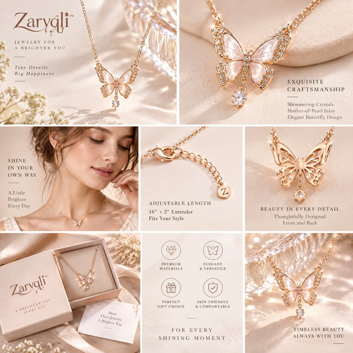 Zarvqli™ Rose Gold-Tone Butterfly & Crystal Drop Necklace - image 2