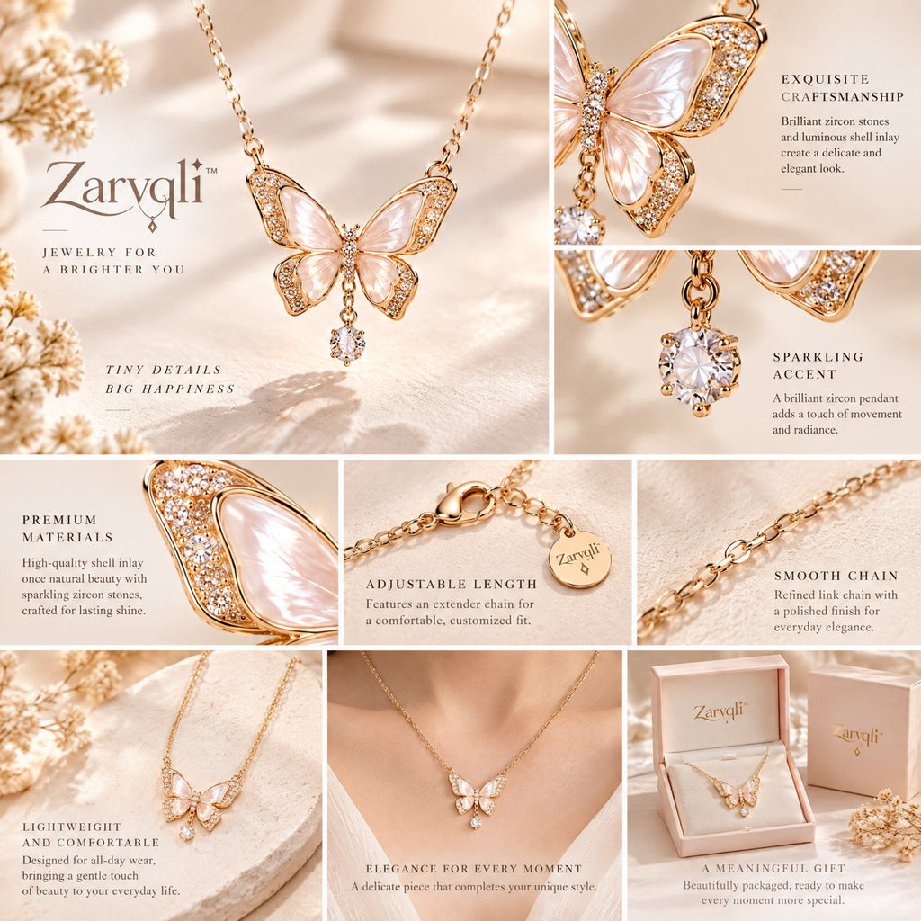 Zarvqli™ Rose Gold-Tone Butterfly & Crystal Drop Necklace - image 3