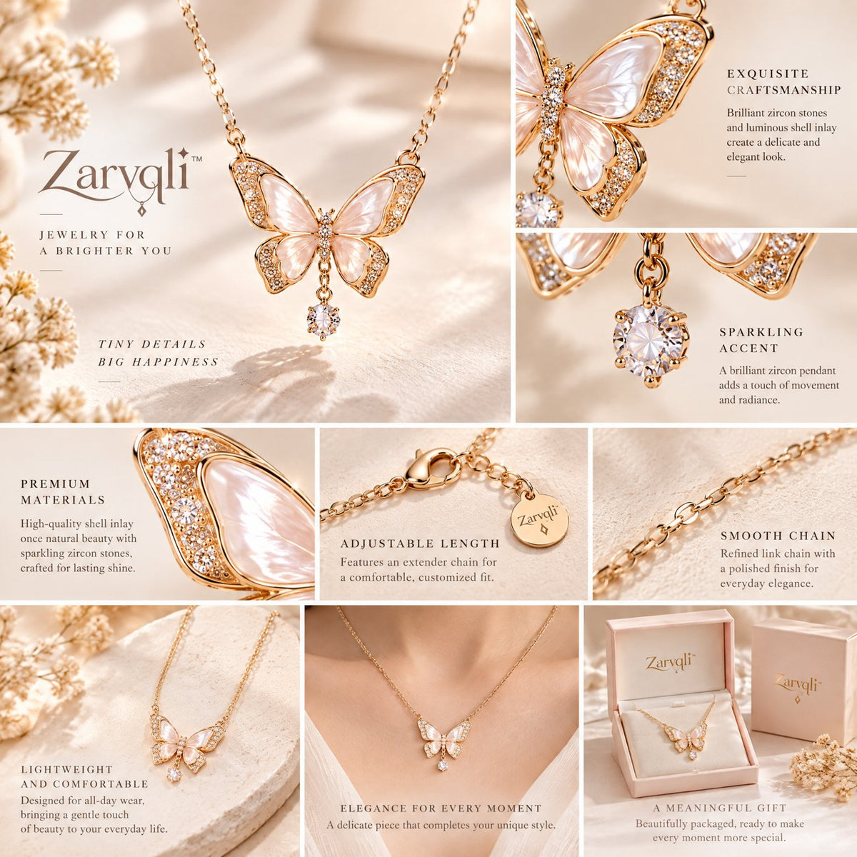 Zarvqli™ Rose Gold-Tone Butterfly & Crystal Drop Necklace - image 3