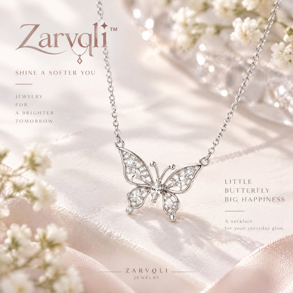 Zarvqli™ Silver-Tone Sparkling Butterfly Necklace view 1