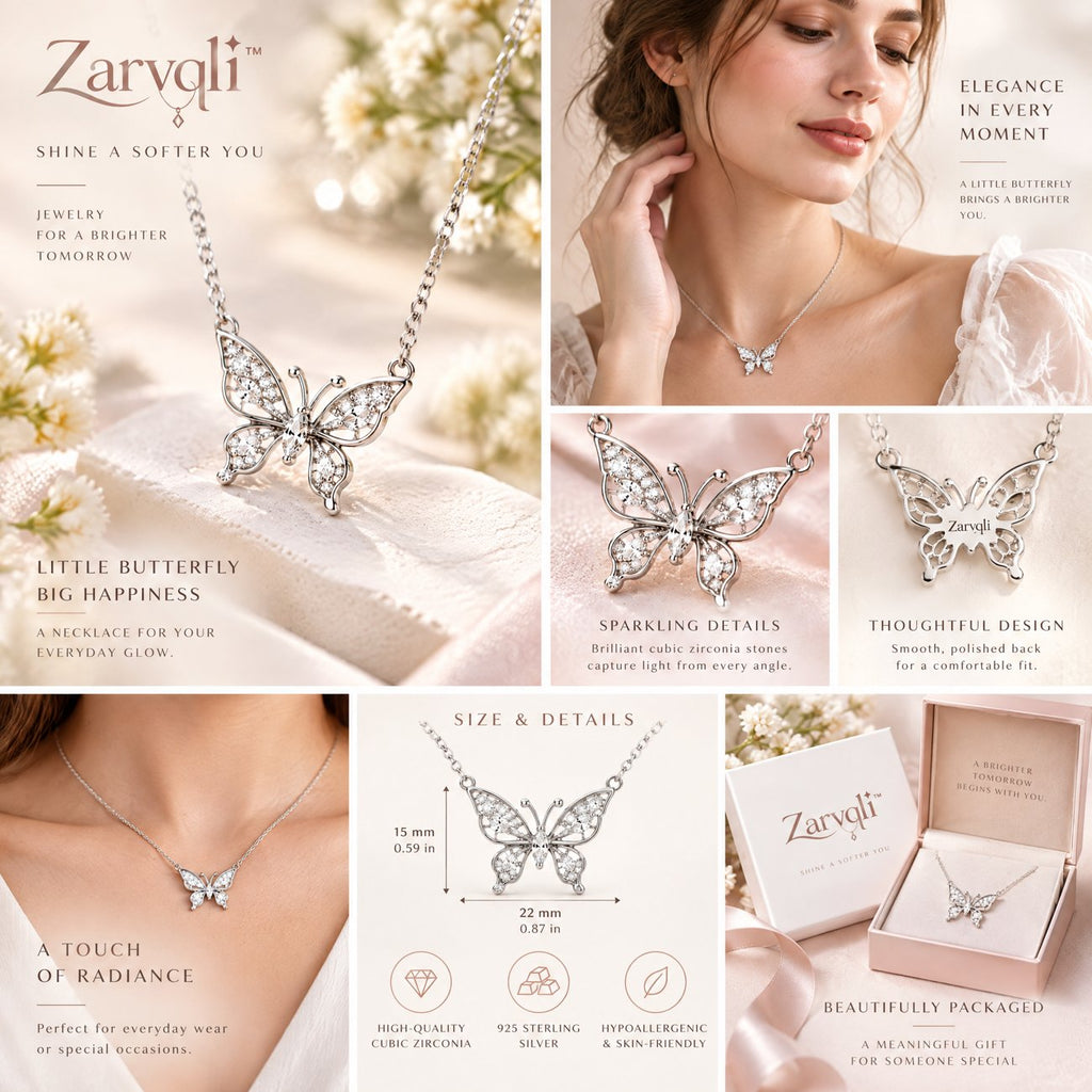 Zarvqli™ Silver-Tone Sparkling Butterfly Necklace view 2