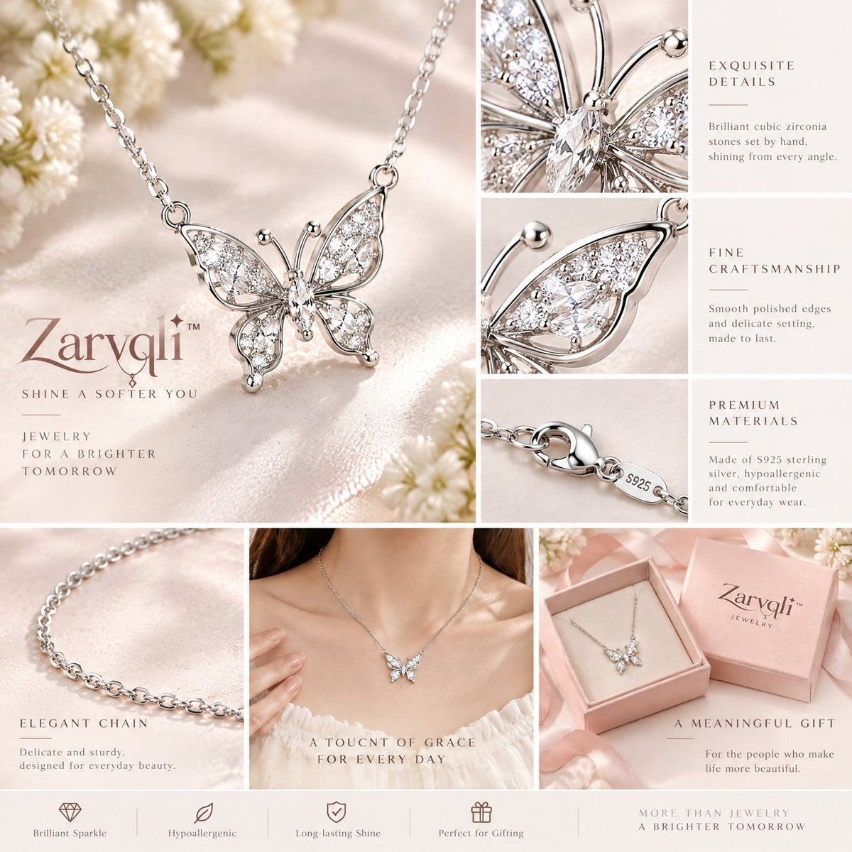 Zarvqli™ Silver-Tone Sparkling Butterfly Necklace view 3