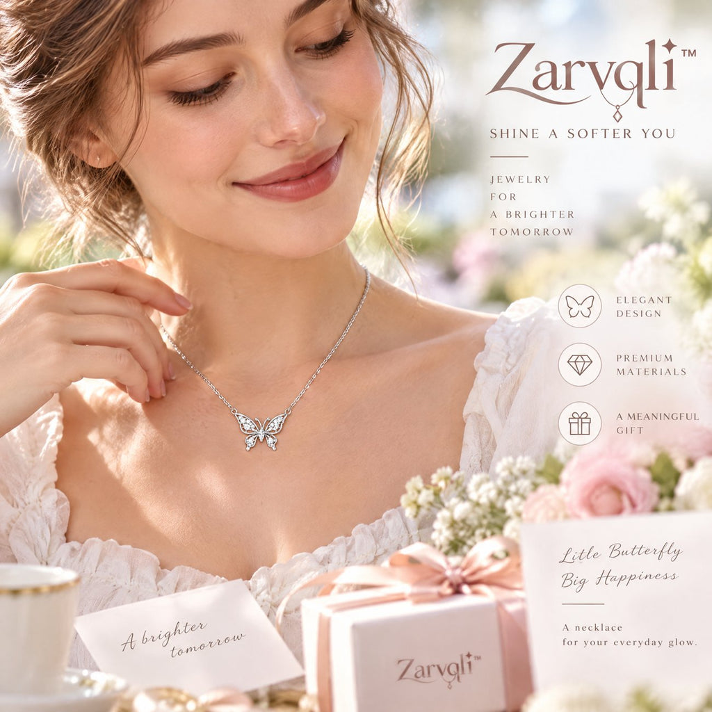 Zarvqli™ Silver-Tone Sparkling Butterfly Necklace view 4