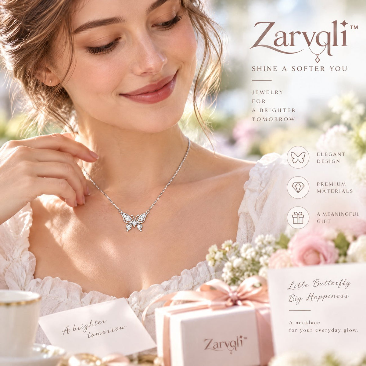 Zarvqli™ Silver-Tone Sparkling Butterfly Necklace view 4