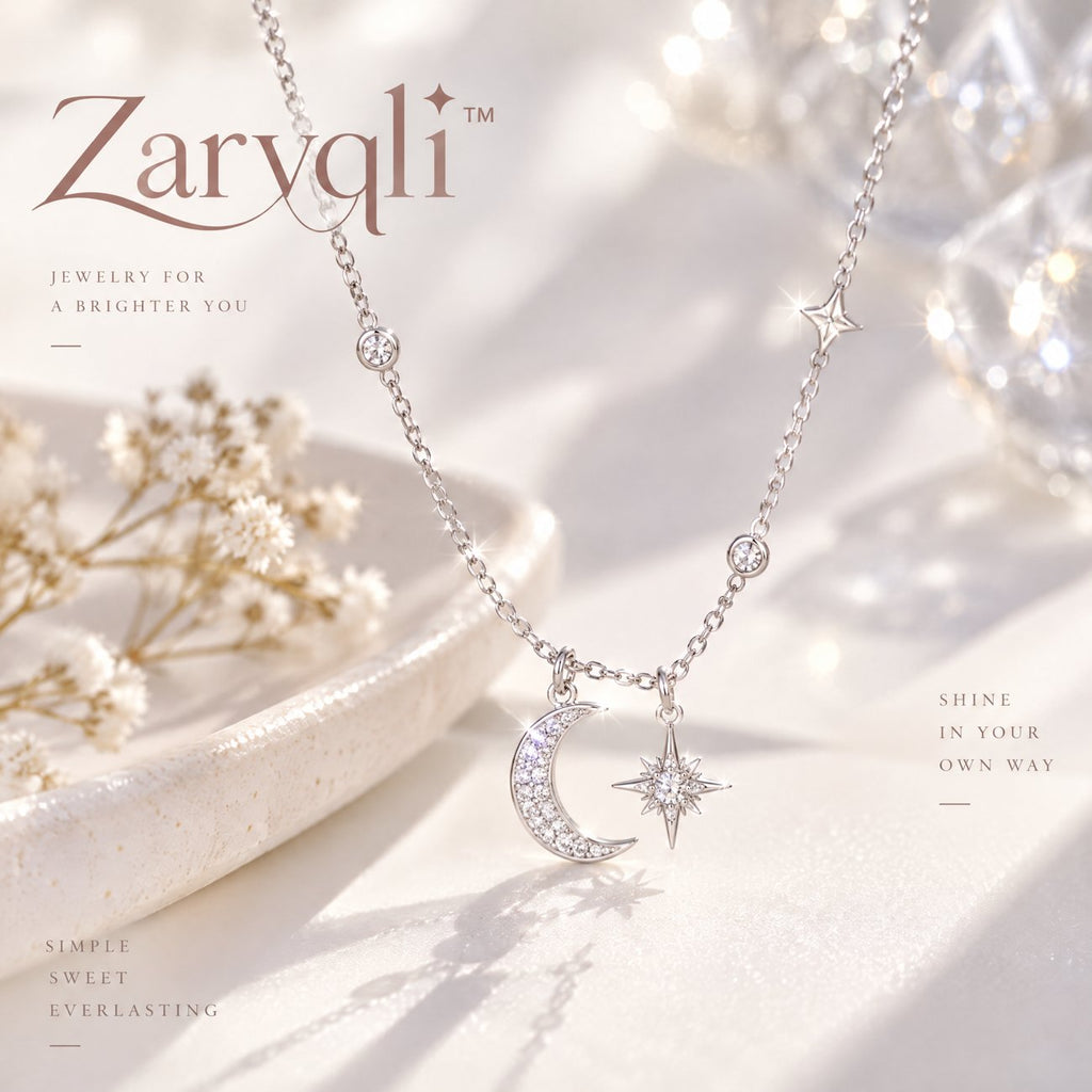 Zarvqli™ Silver-Tone Crescent Moon & Star Charm Necklace view 1