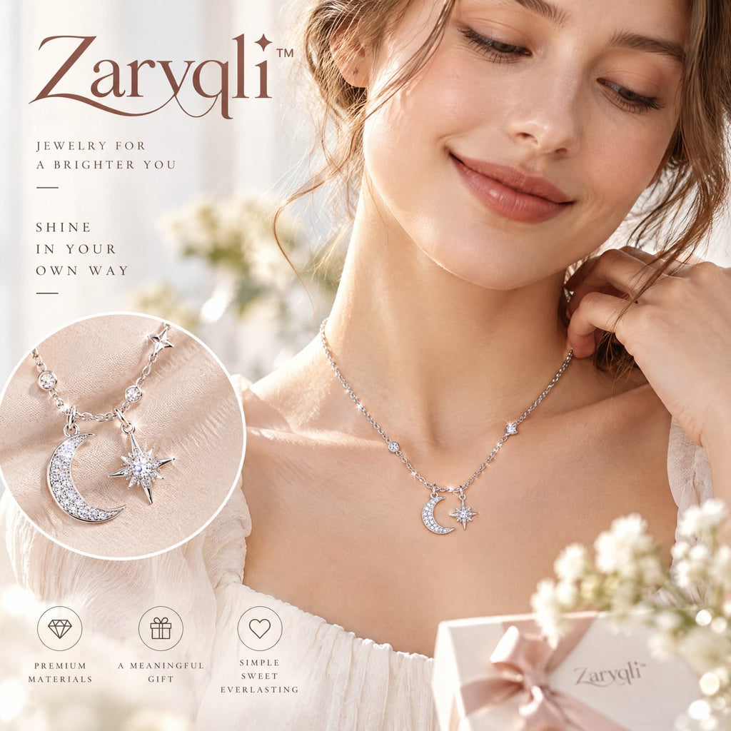 Zarvqli™ Silver-Tone Crescent Moon & Star Charm Necklace view 4