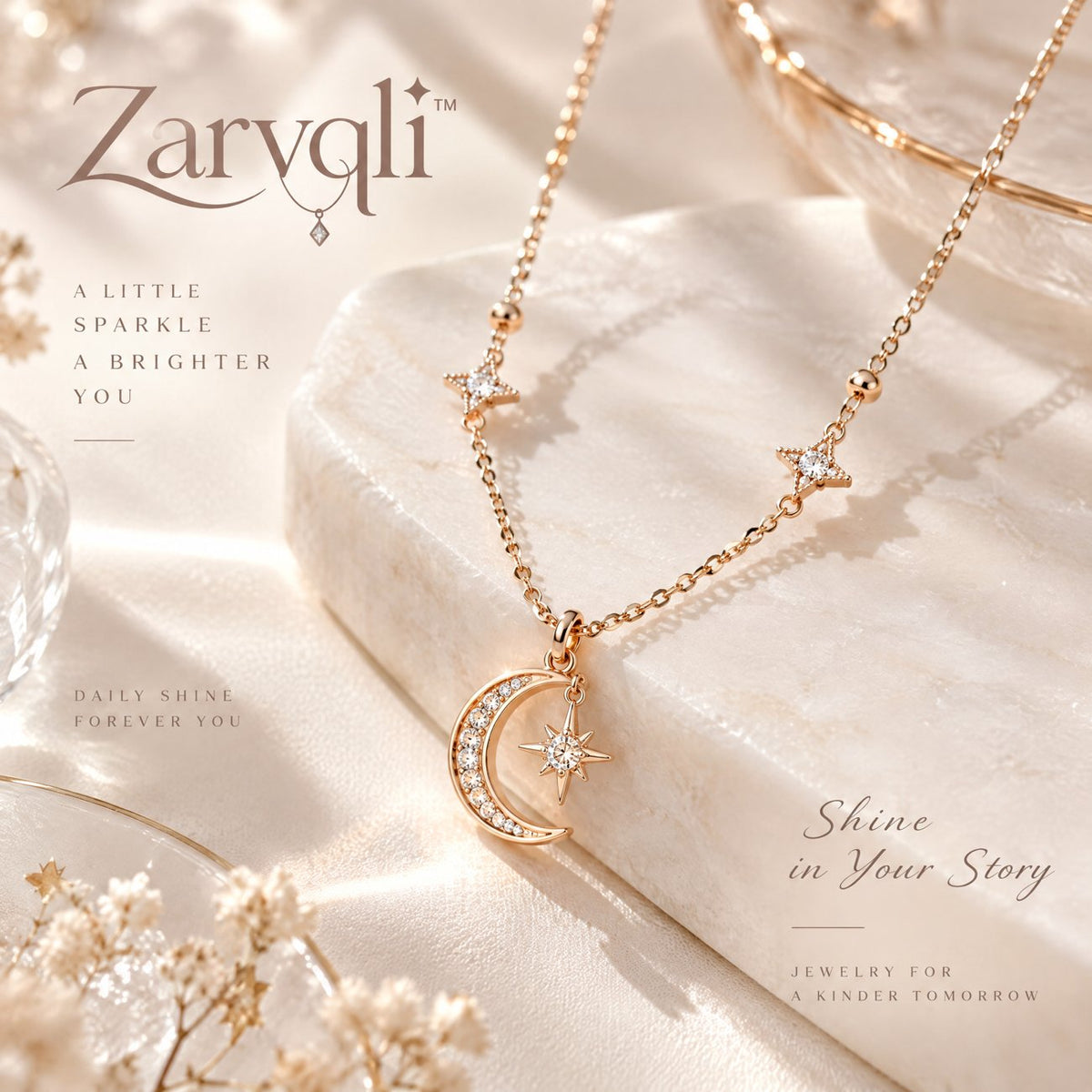 Zarvqli™ Gold-Tone Moon & Starburst Charm Necklace view 1