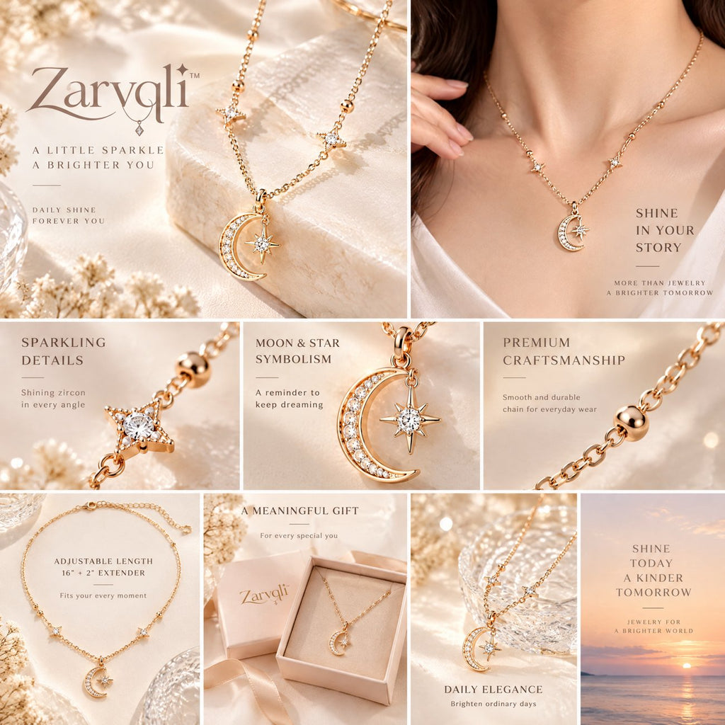 Zarvqli™ Gold-Tone Moon & Starburst Charm Necklace view 2