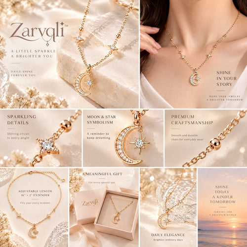 Zarvqli™ Gold-Tone Moon & Starburst Charm Necklace view 2
