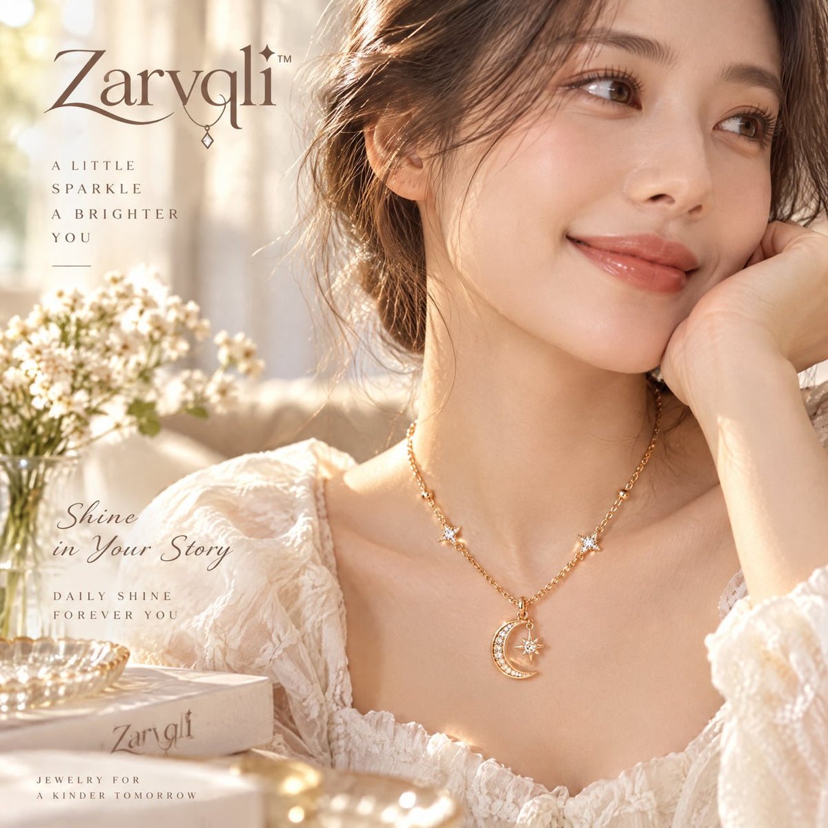 Zarvqli™ Gold-Tone Moon & Starburst Charm Necklace view 4