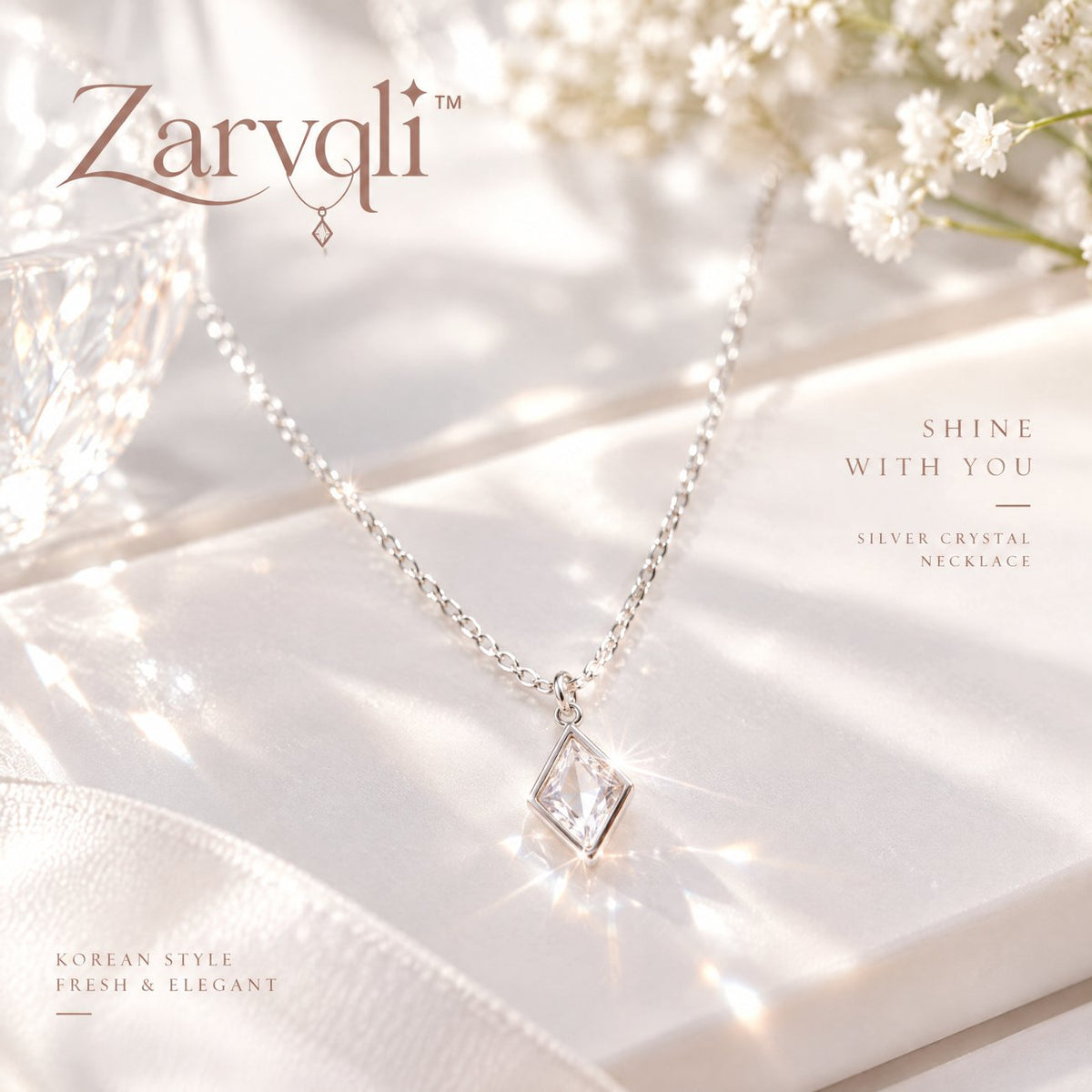 Zarvqli™ Silver-Tone Geometric Crystal Pendant Necklace view 1