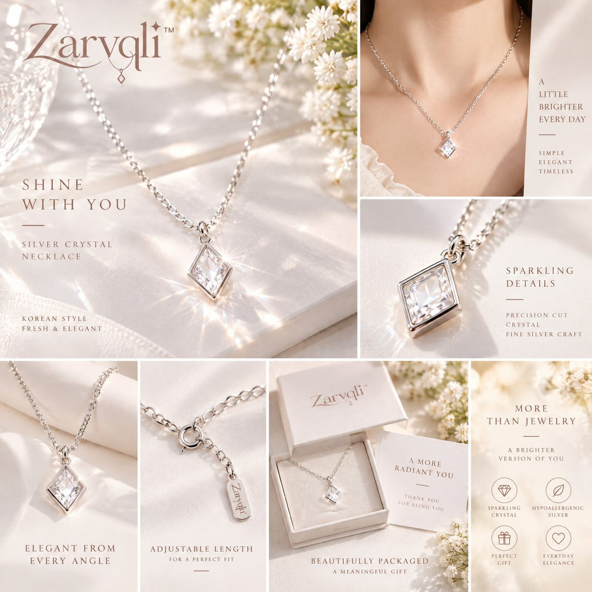 Zarvqli™ Silver-Tone Geometric Crystal Pendant Necklace view 2