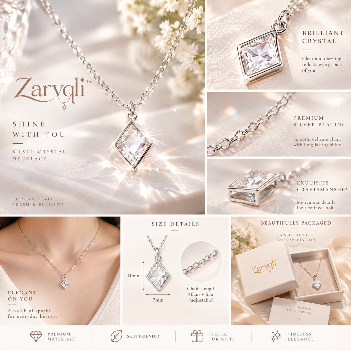 Zarvqli™ Silver-Tone Geometric Crystal Pendant Necklace view 3