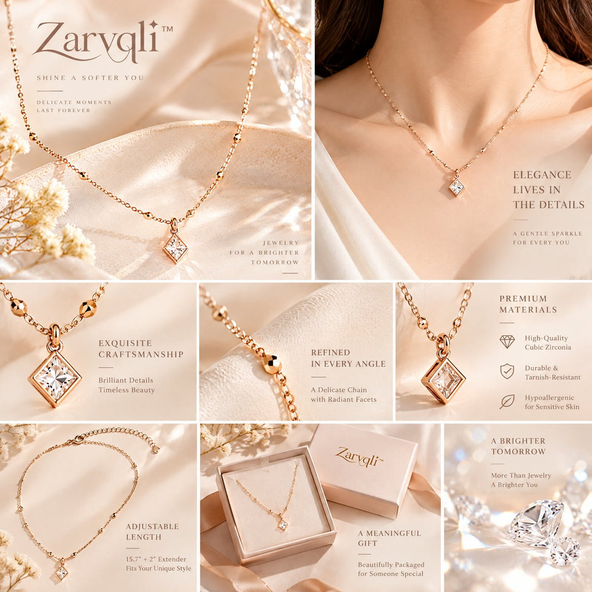 Zarvqli™ Rose Gold-Tone Beaded Crystal Pendant Necklace view 2