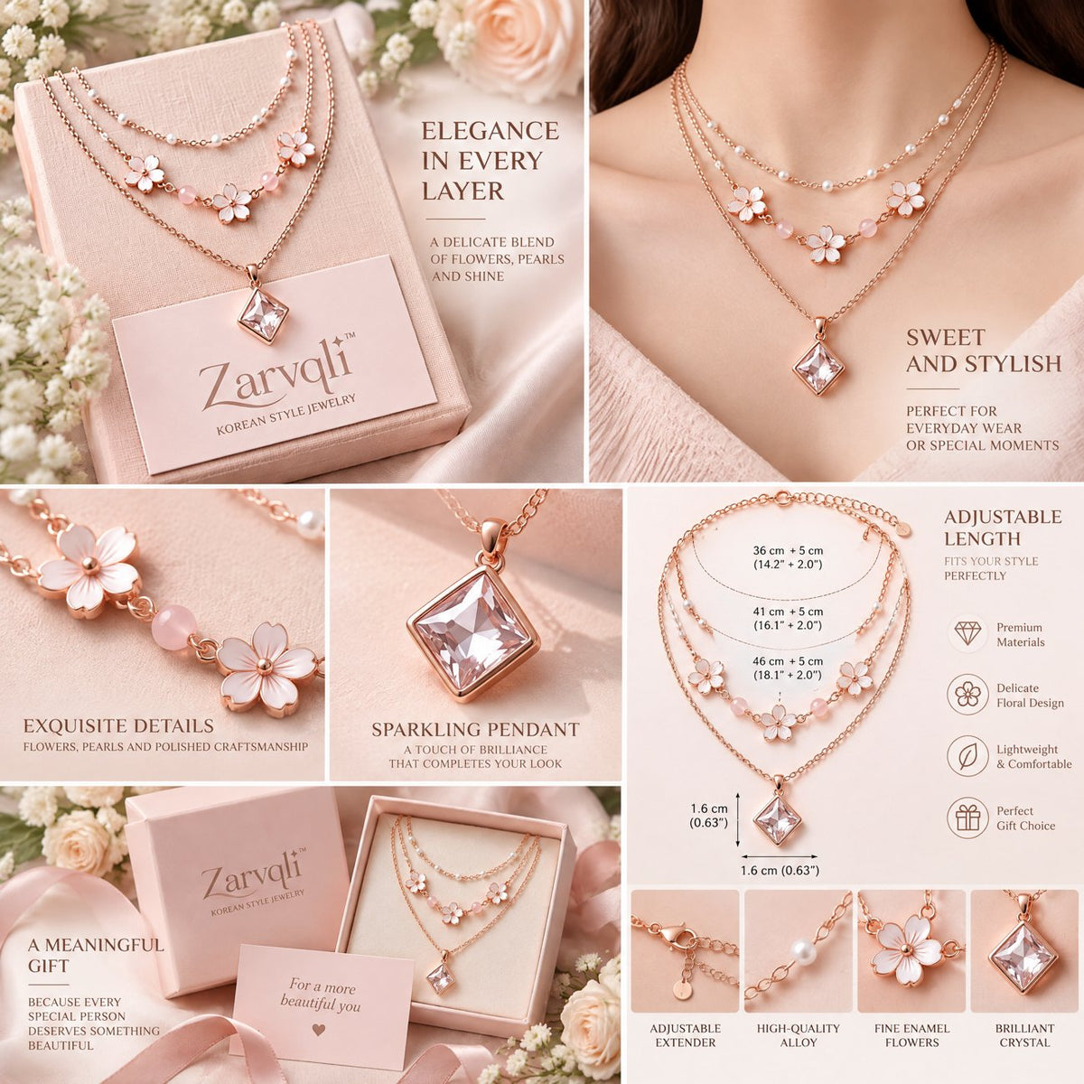 Zarvqli™ Rose Gold-Tone Floral Layered Necklace view 2
