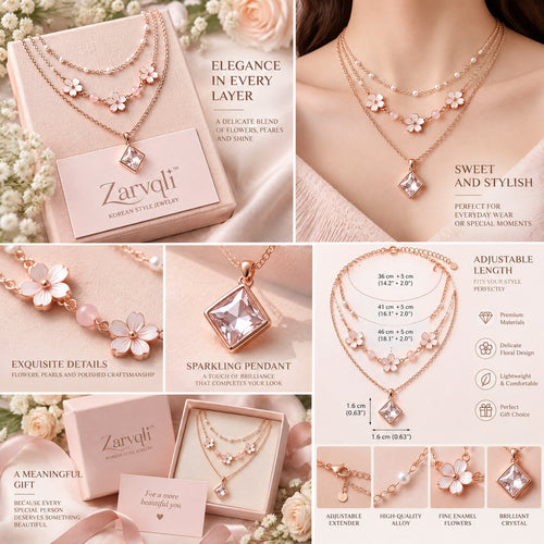 Zarvqli™ Rose Gold-Tone Floral Layered Necklace view 2