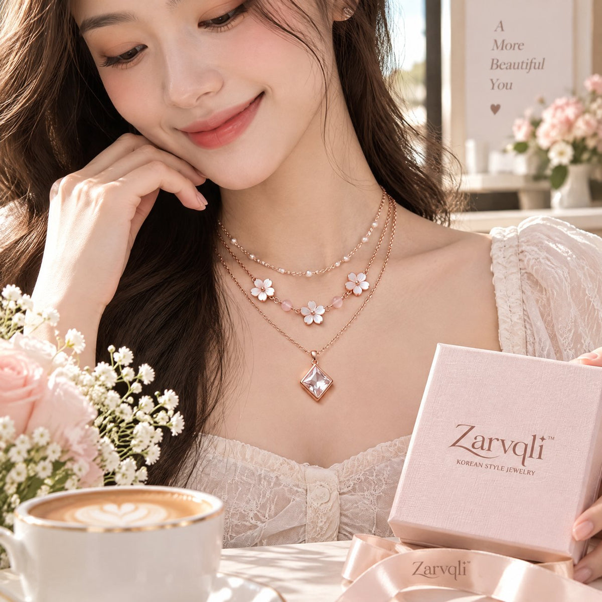 Zarvqli™ Rose Gold-Tone Floral Layered Necklace view 4