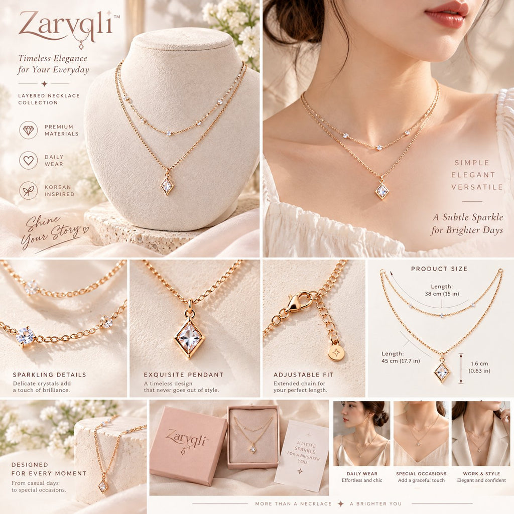 Zarvqli™ Rose Gold-Tone Double-Layer Crystal Necklace view 2