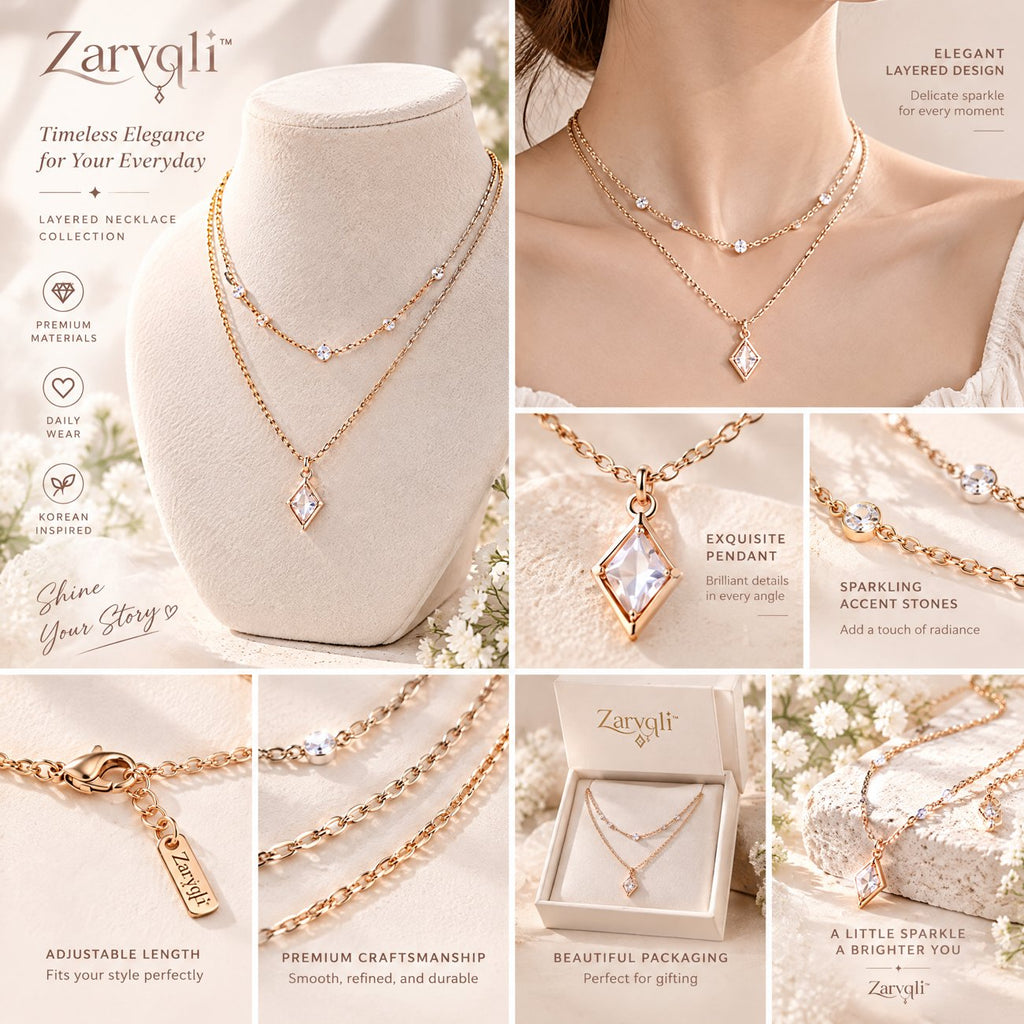 Zarvqli™ Rose Gold-Tone Double-Layer Crystal Necklace view 3