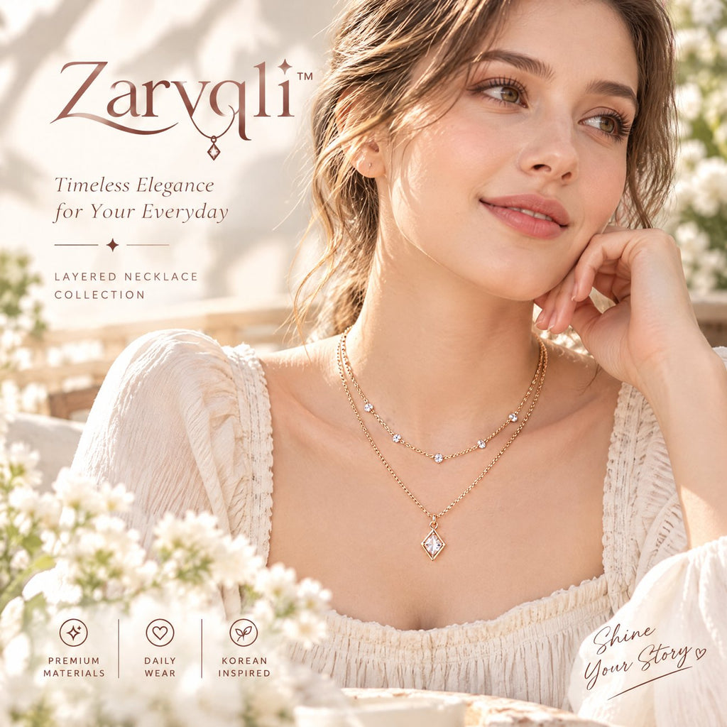 Zarvqli™ Rose Gold-Tone Double-Layer Crystal Necklace view 4
