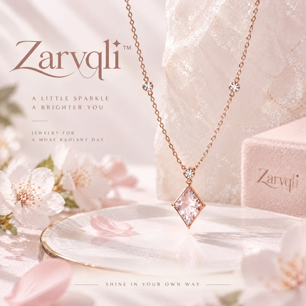Zarvqli™ Rose Gold-Tone Pink Geometric Crystal Necklace view 1