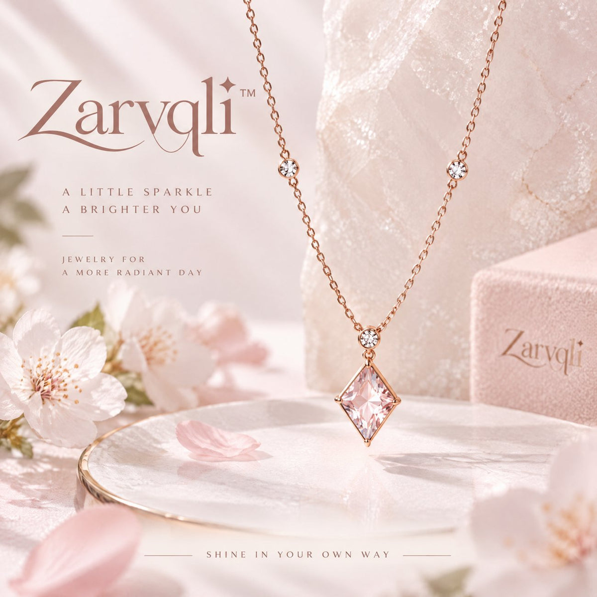 Zarvqli™ Rose Gold-Tone Pink Geometric Crystal Necklace view 1