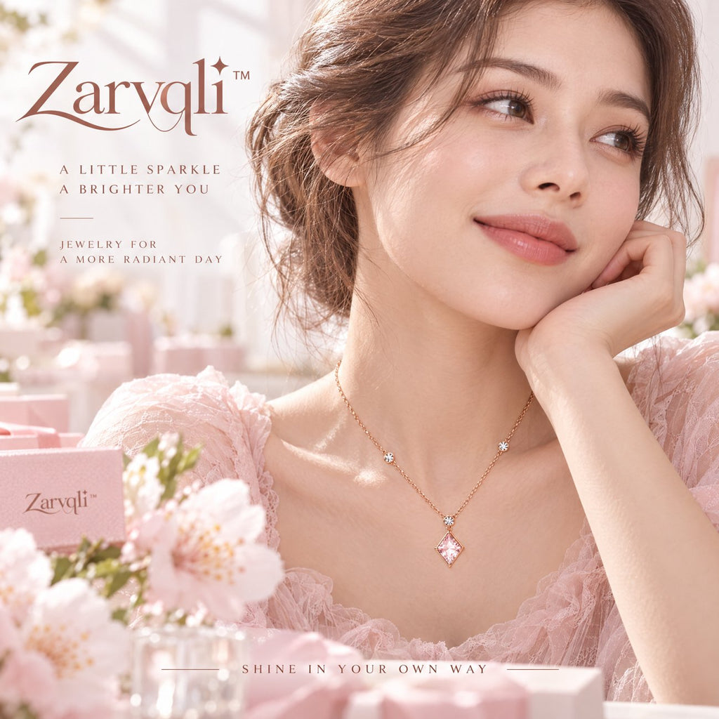 Zarvqli™ Rose Gold-Tone Pink Geometric Crystal Necklace view 4