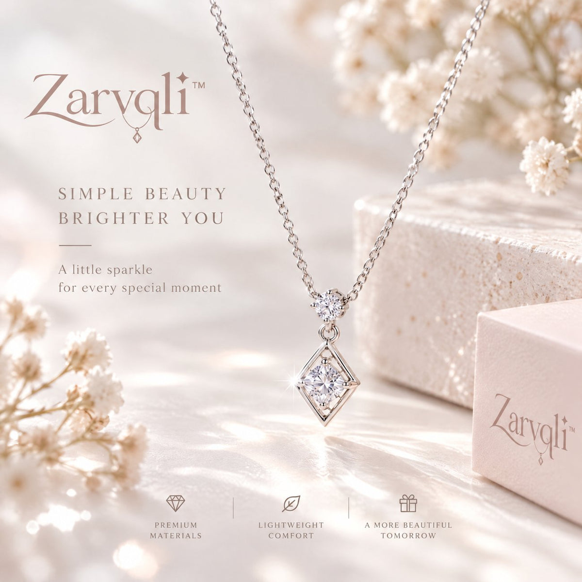 Zarvqli™ Silver-Tone Double Crystal Geometric Necklace view 1