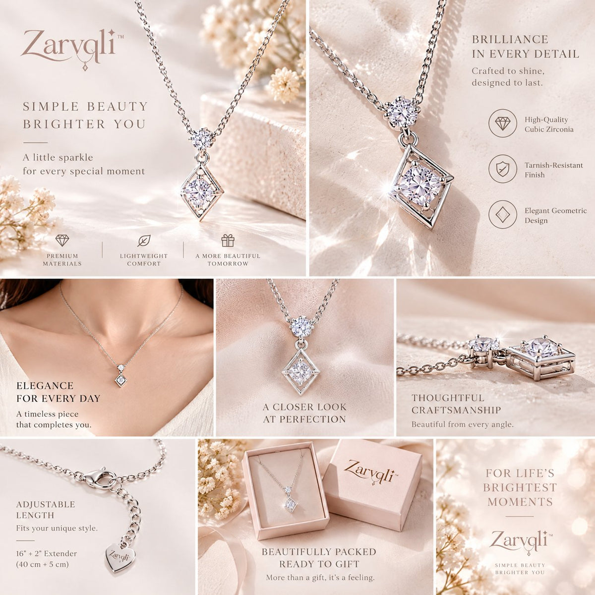 Zarvqli™ Silver-Tone Double Crystal Geometric Necklace view 2