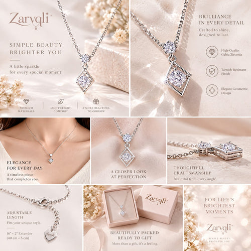 Zarvqli™ Silver-Tone Double Crystal Geometric Necklace view 2