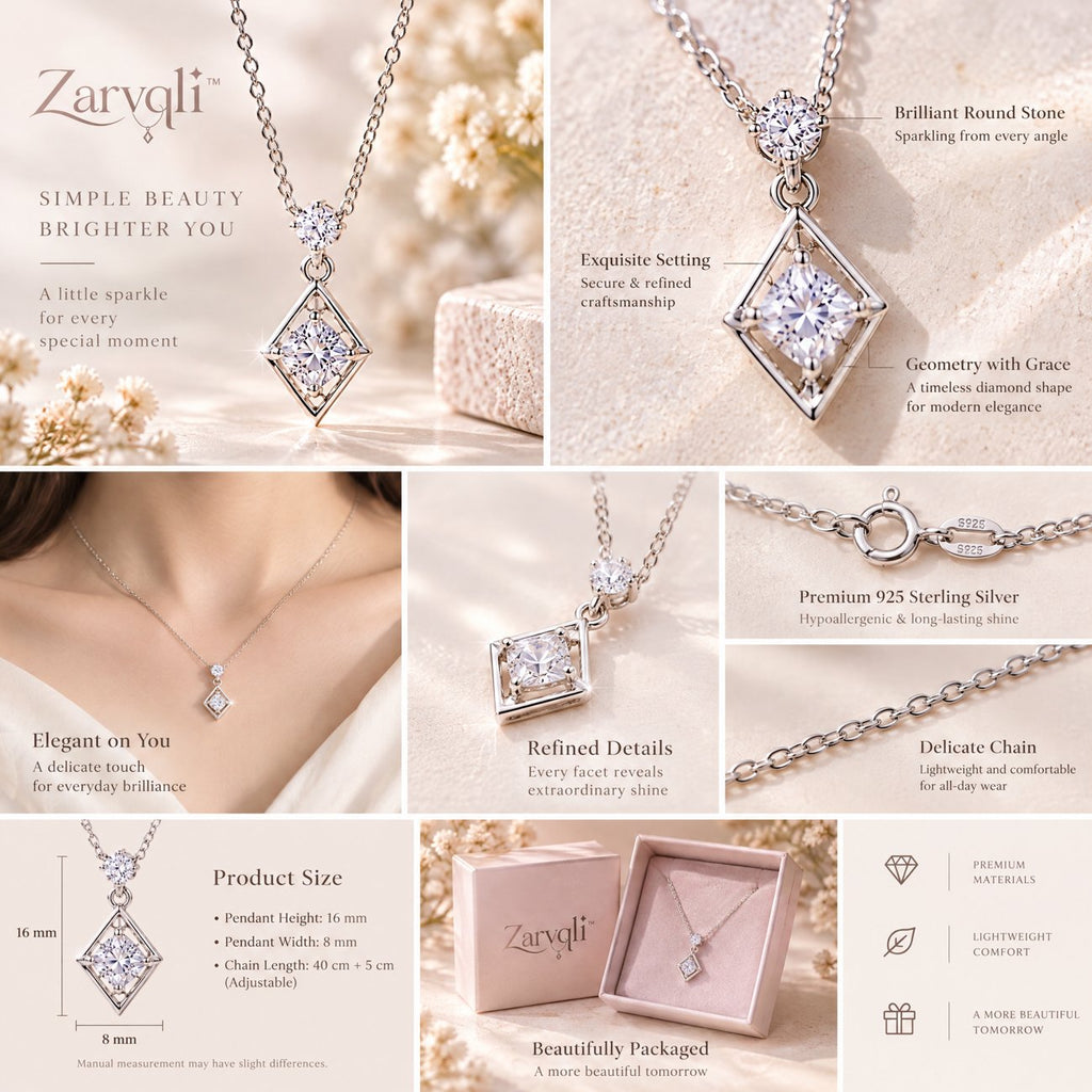Zarvqli™ Silver-Tone Double Crystal Geometric Necklace view 3